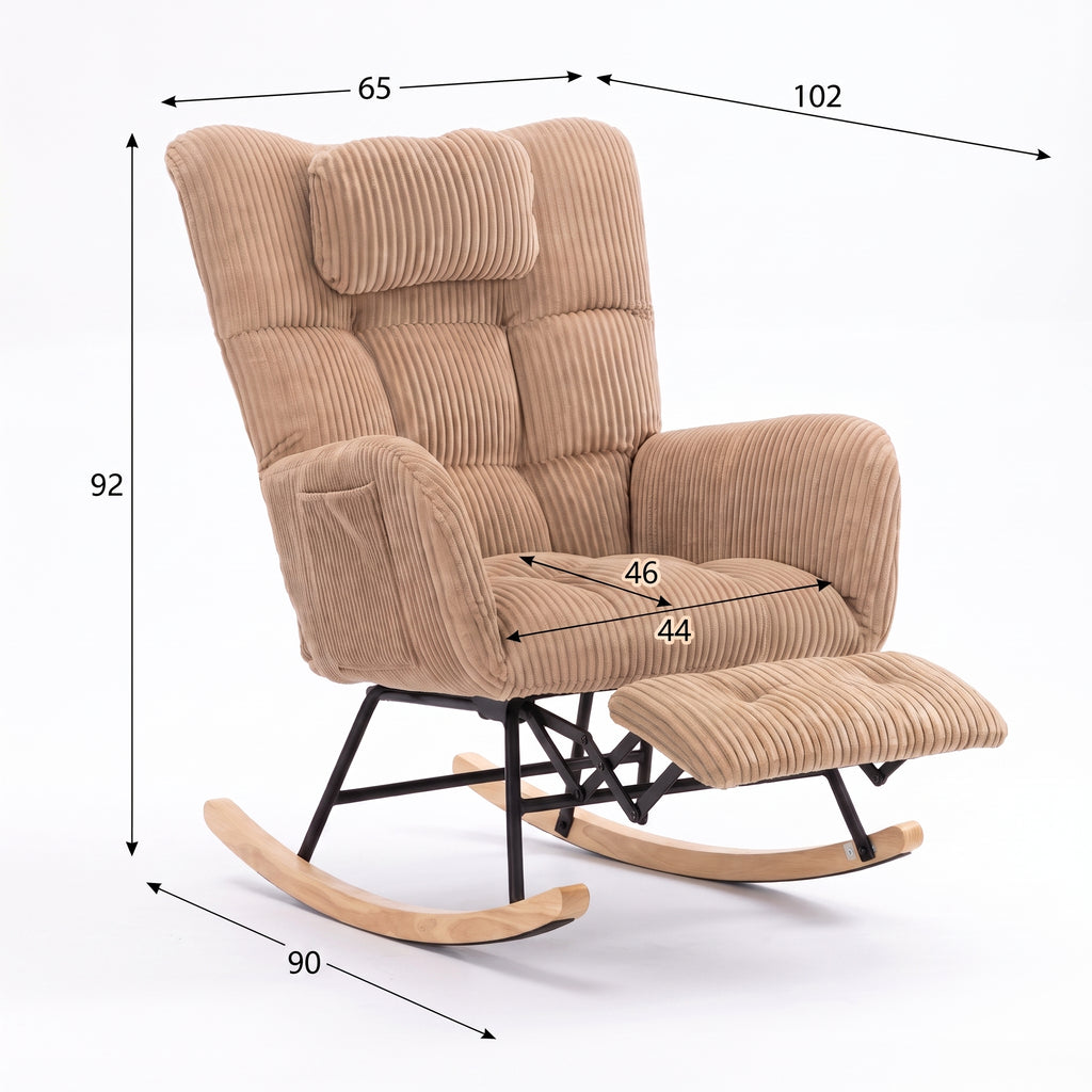 Fauteuil à Bascule en Velours avec Repose-Pieds | Elina