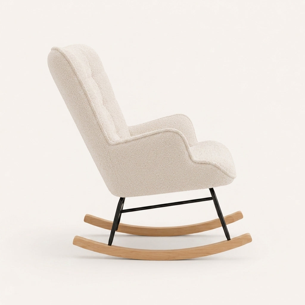 Fauteuil à bascule en tissu teddy capitonné | Neva