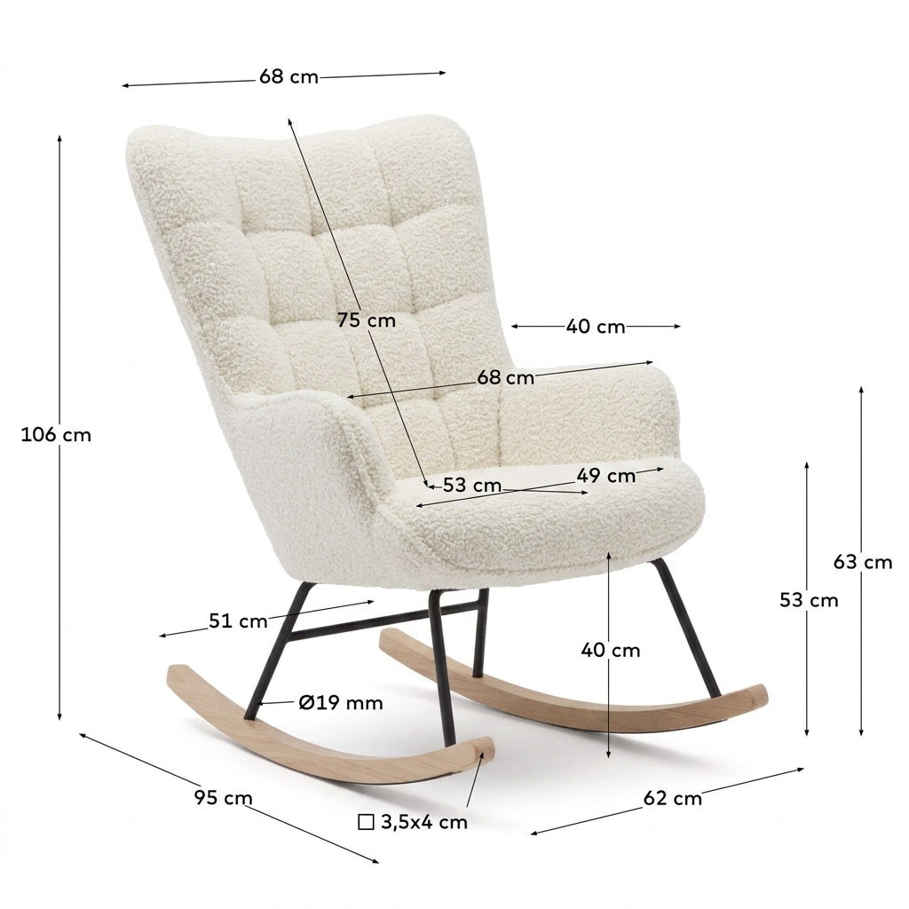 Fauteuil à bascule en tissu teddy capitonné | Neva