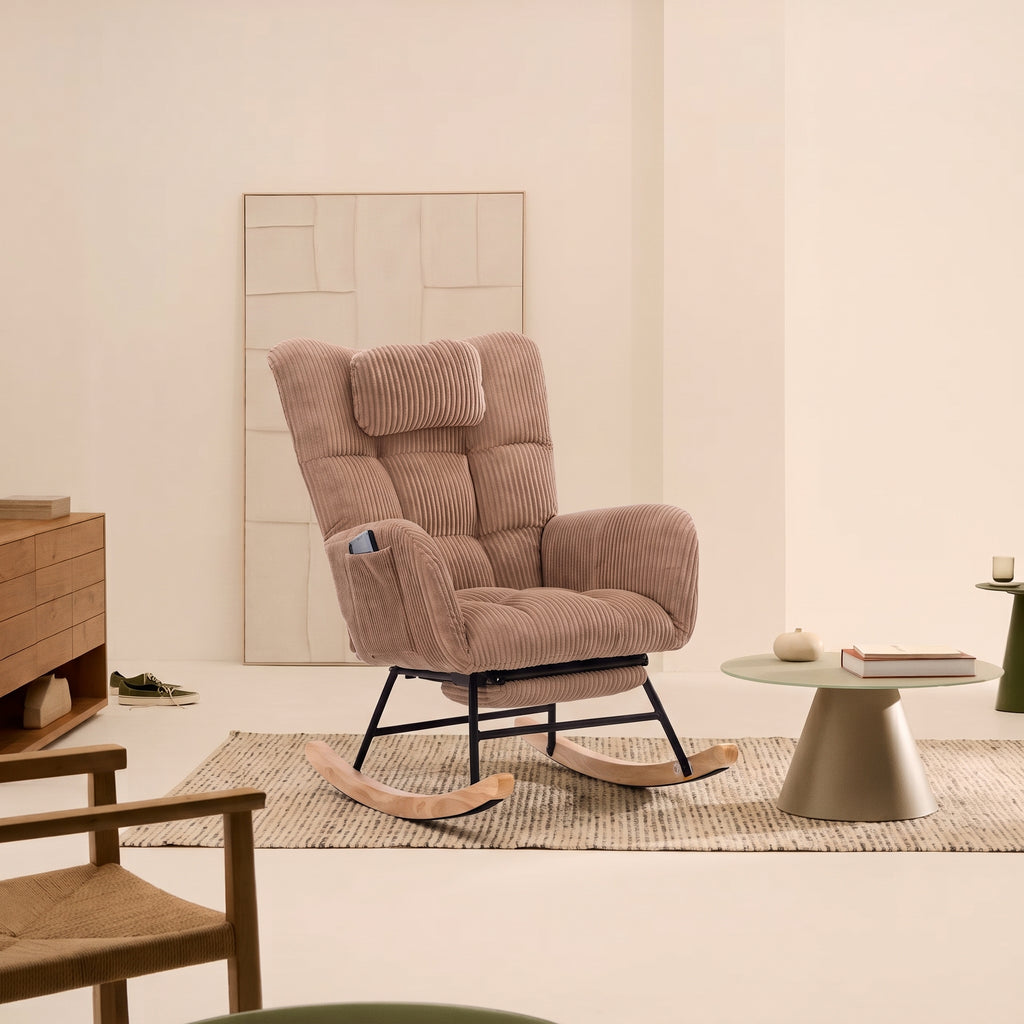 Fauteuil à Bascule en Velours avec Repose-Pieds | Elina