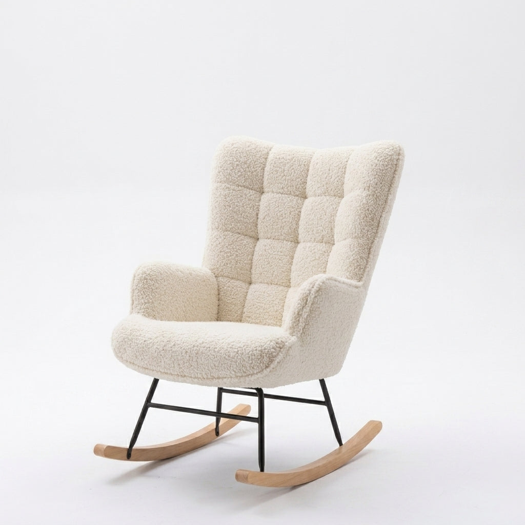 Fauteuil à bascule en tissu teddy capitonné | Neva