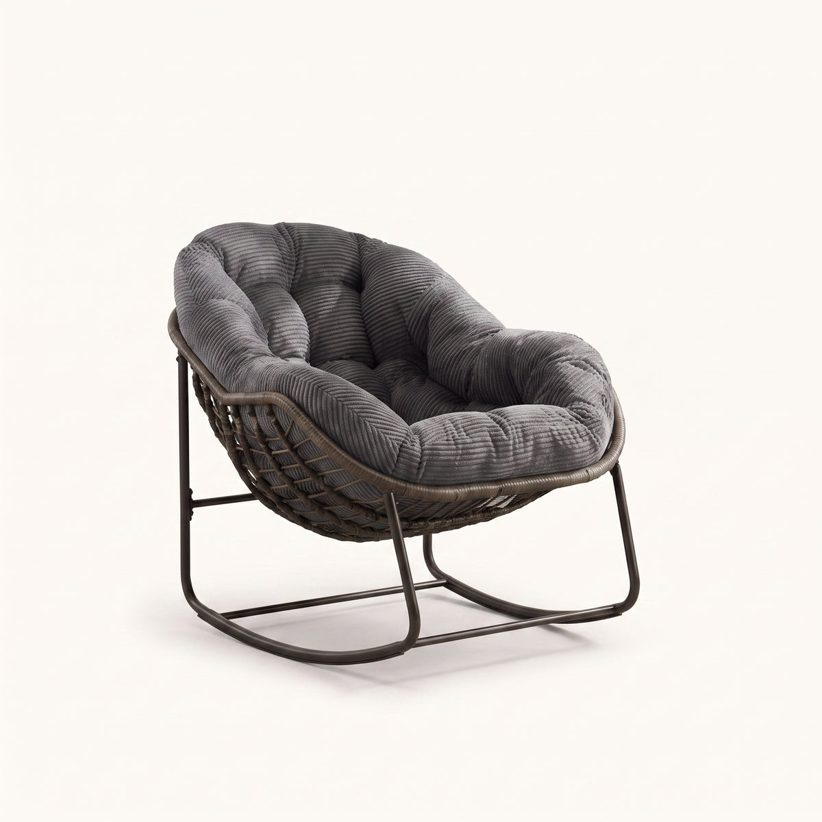 Fauteuil à bascule en rotin et velours côtelé | Nao