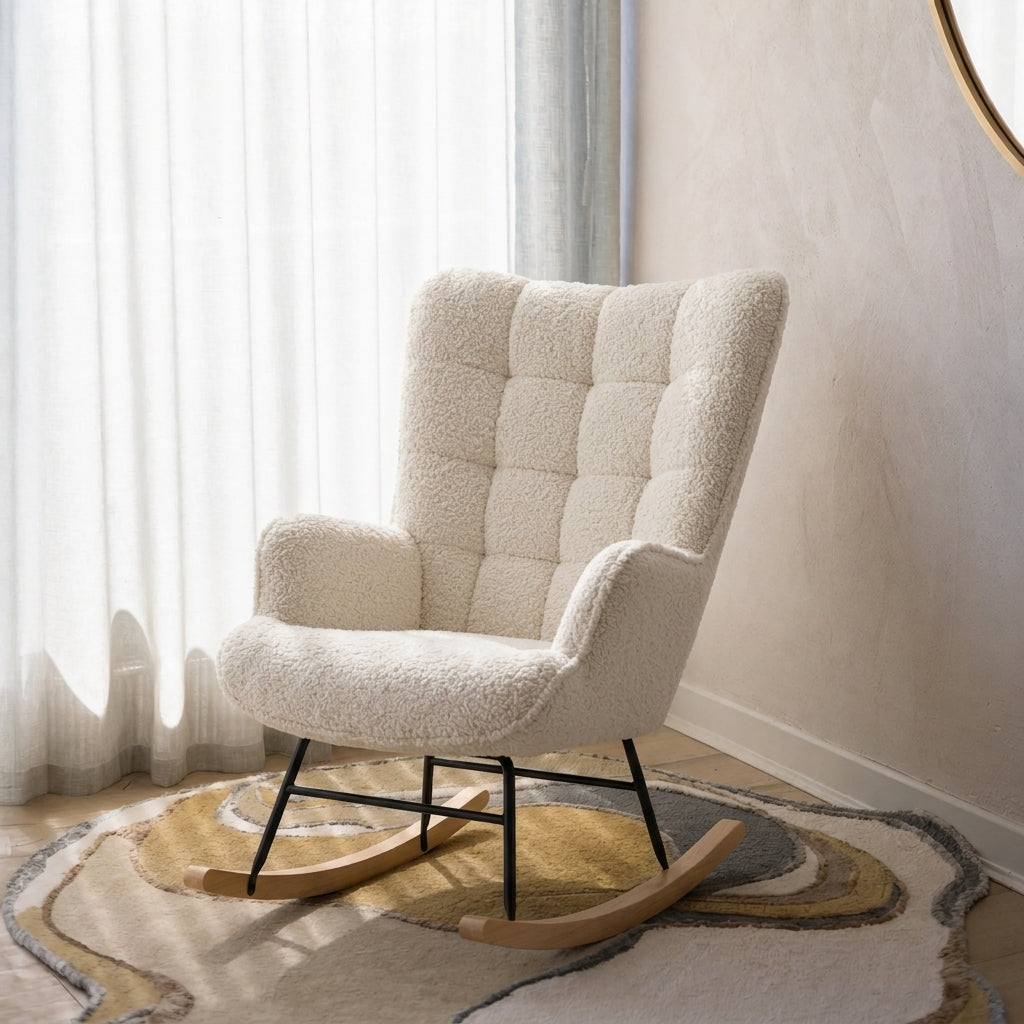 Fauteuil à bascule en tissu teddy capitonné | Neva