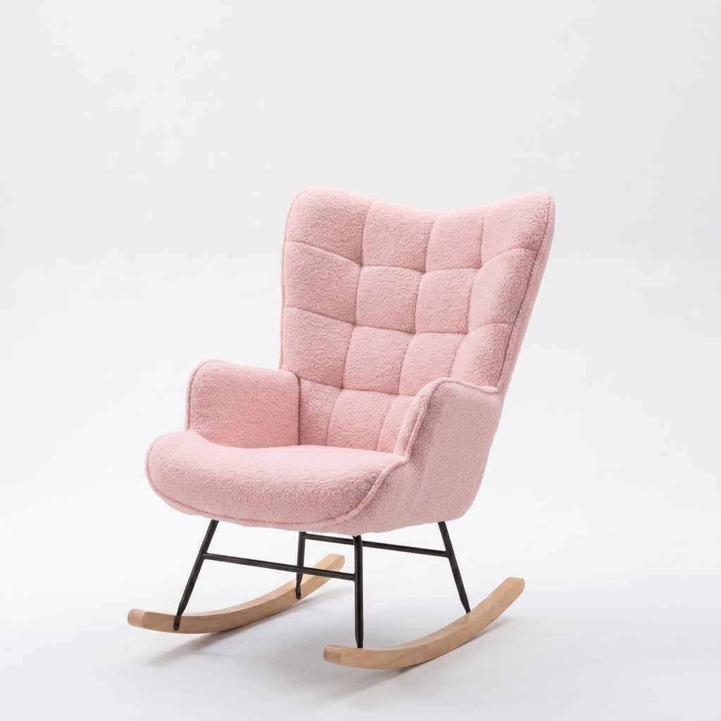 Fauteuil à bascule en tissu teddy capitonné | Neva