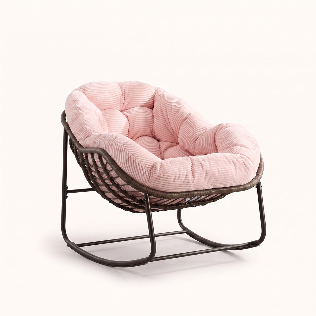 Fauteuil à bascule en rotin et velours côtelé | Nao