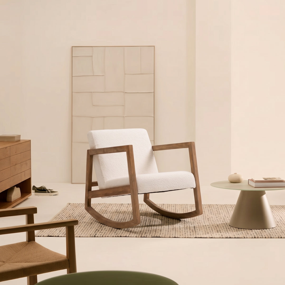Fauteuil à bascule en bois massif et tissu | Yara