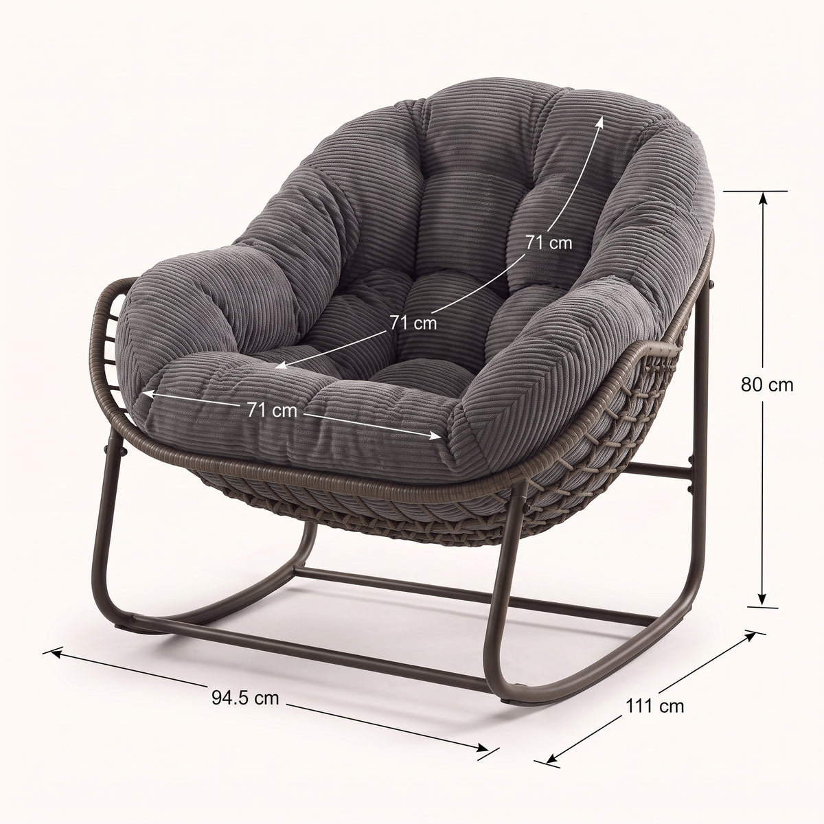 Fauteuil à bascule en rotin et velours côtelé | Nao