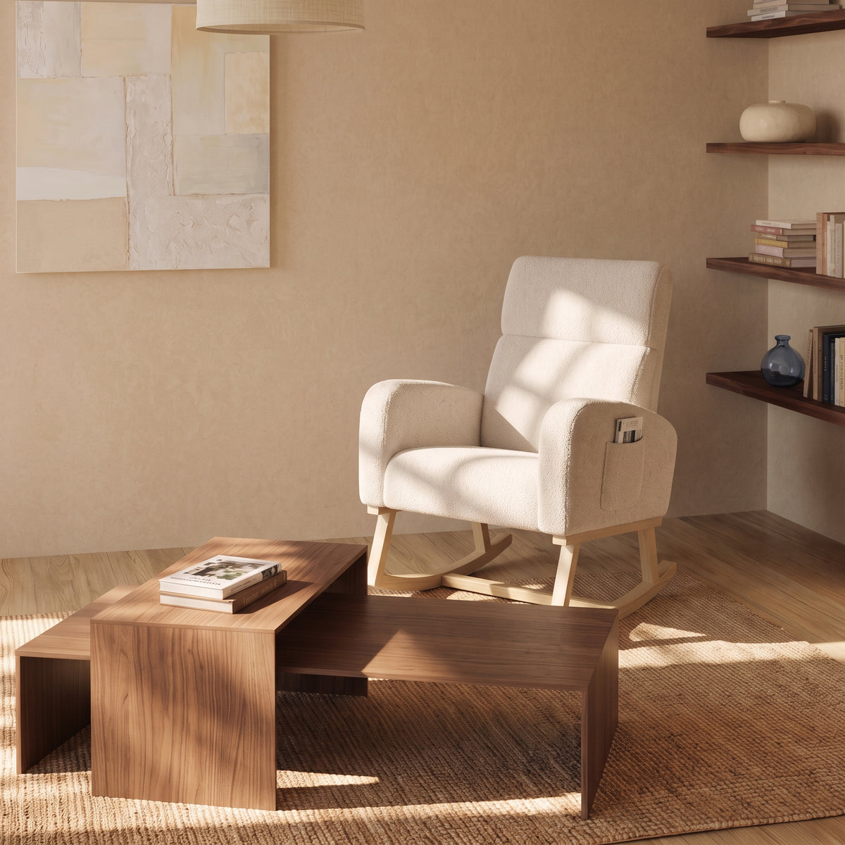 Fauteuil à bascule bouclette beige | Wenda