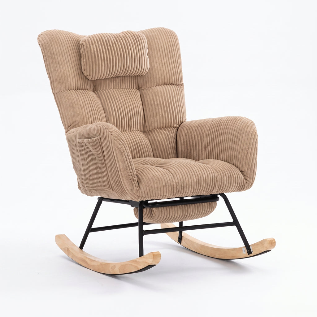 Fauteuil à Bascule en Velours avec Repose-Pieds | Elina