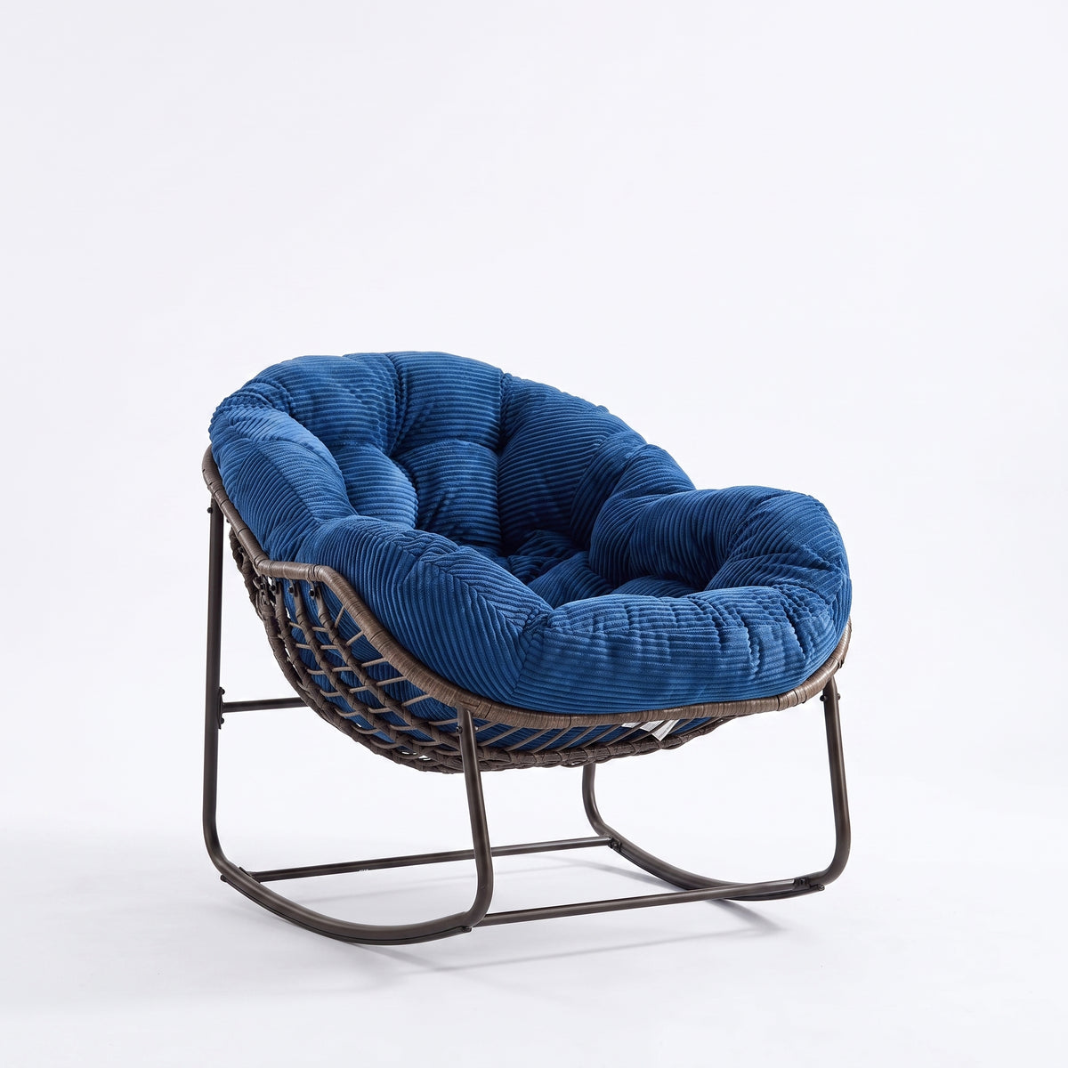 Fauteuil à bascule en rotin et velours côtelé | Nao