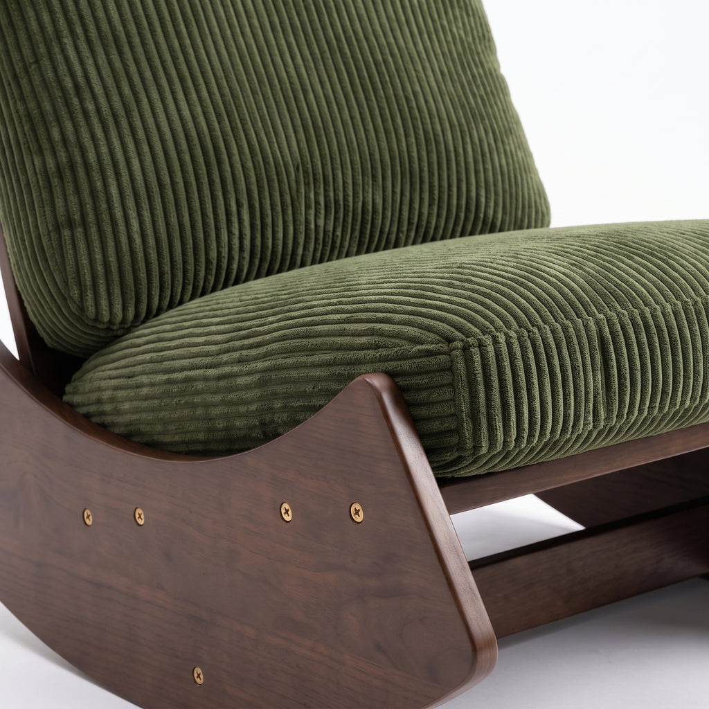 Fauteuil à bascule vintage en velours et bois massif | Sena