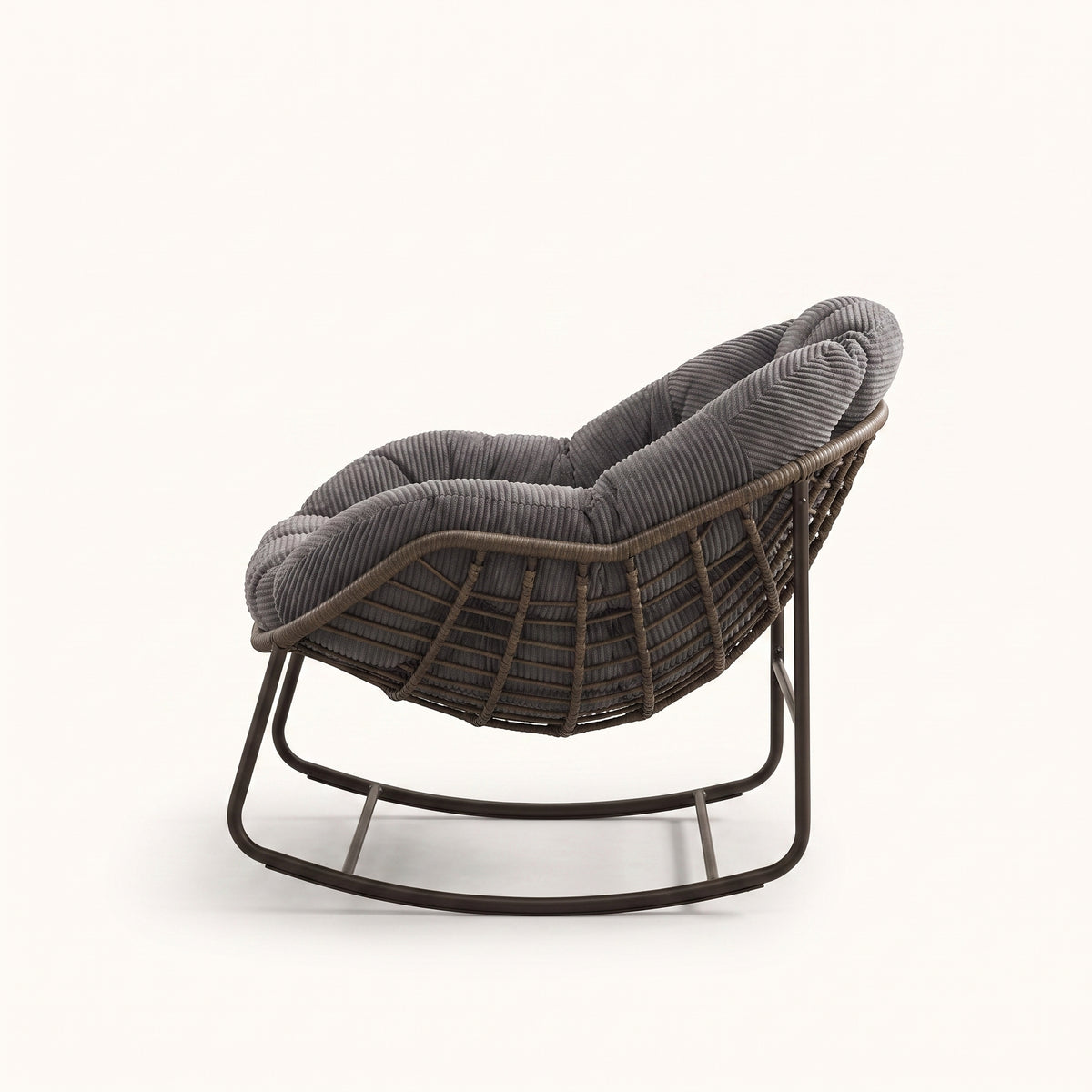 Fauteuil à bascule en rotin et velours côtelé | Nao